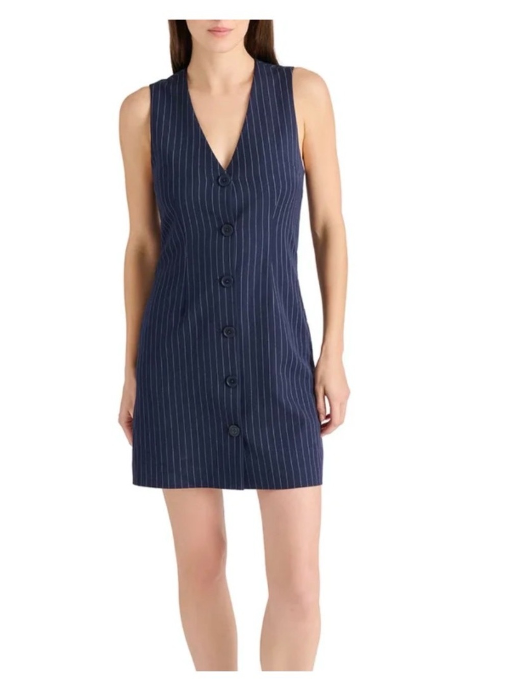 Steve Madden Navy Pinstripe Button-Front Chemise
